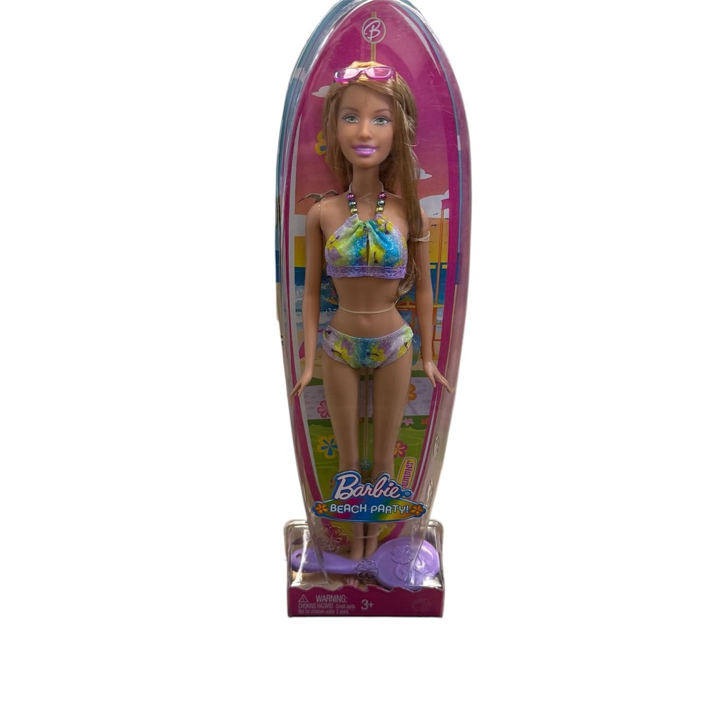 Mattel Barbie Beach Party Summer Doll N4903 Surfboard Package New 2008